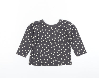 George Girls Grey Polka Dot Cotton Basic T-Shirt Size 6-9 Months Round Neck Pullover
