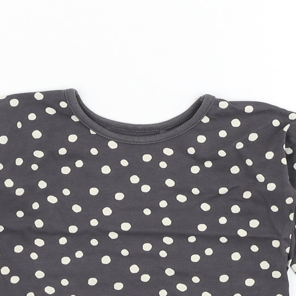 George Girls Grey Polka Dot Cotton Basic T-Shirt Size 6-9 Months Round Neck Pullover