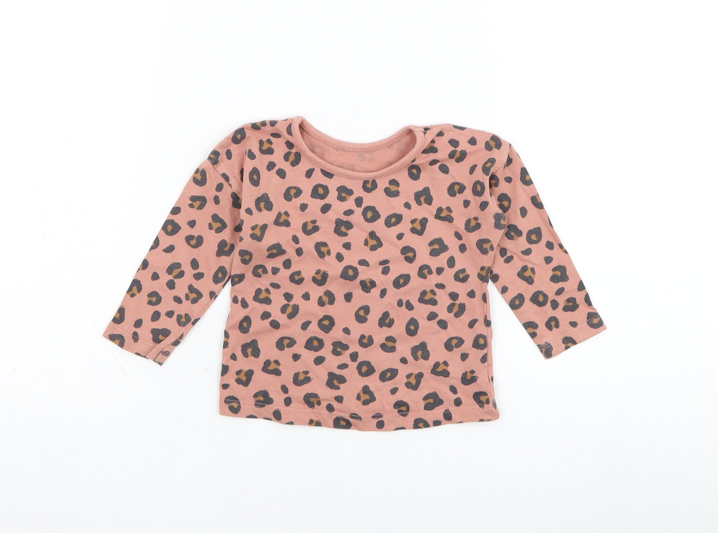 George Girls Pink Animal Print Cotton Basic T-Shirt Size 6-9 Months Round Neck Pullover