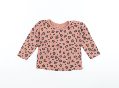 George Girls Pink Animal Print Cotton Basic T-Shirt Size 6-9 Months Round Neck Pullover