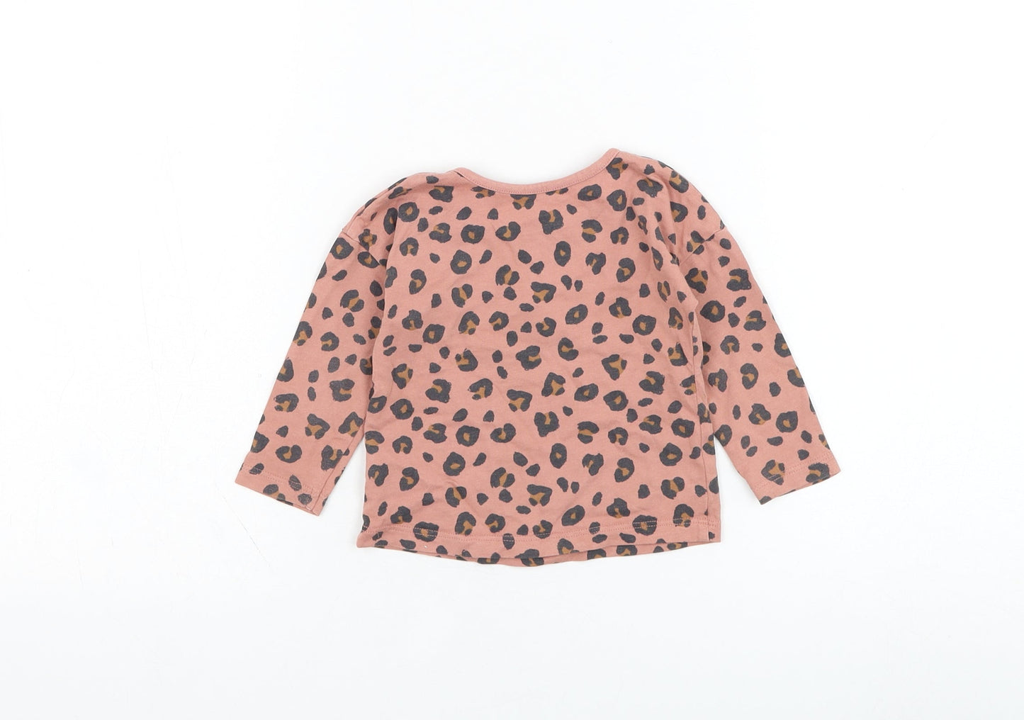 George Girls Pink Animal Print Cotton Basic T-Shirt Size 6-9 Months Round Neck Pullover