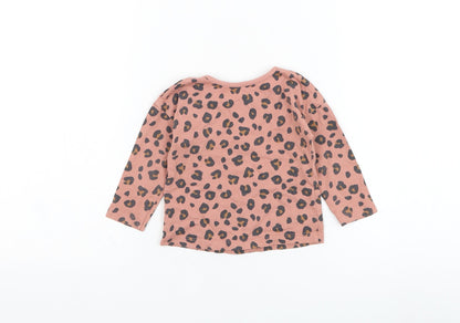 George Girls Pink Animal Print Cotton Basic T-Shirt Size 6-9 Months Round Neck Pullover