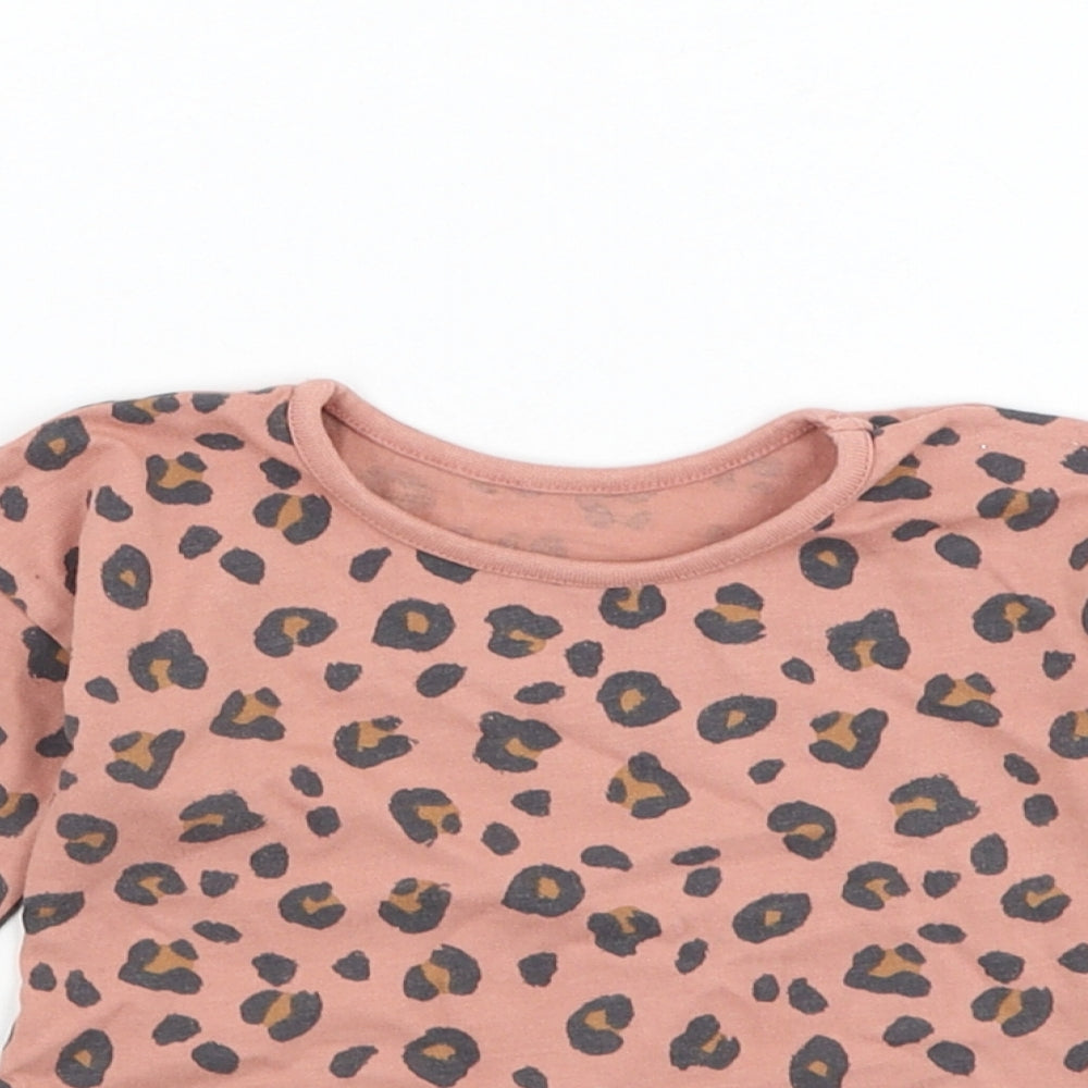 George Girls Pink Animal Print Cotton Basic T-Shirt Size 6-9 Months Round Neck Pullover