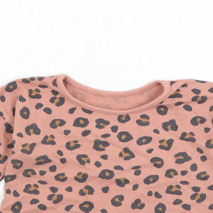 George Girls Pink Animal Print Cotton Basic T-Shirt Size 6-9 Months Round Neck Pullover