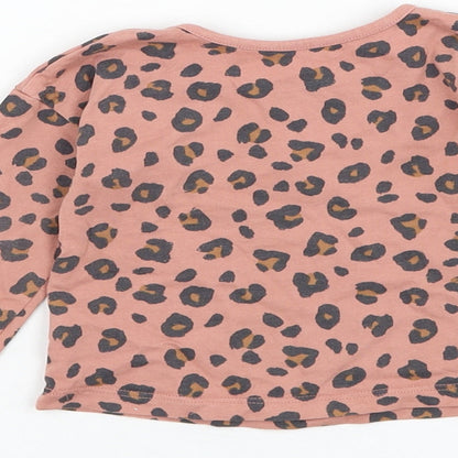 George Girls Pink Animal Print Cotton Basic T-Shirt Size 6-9 Months Round Neck Pullover