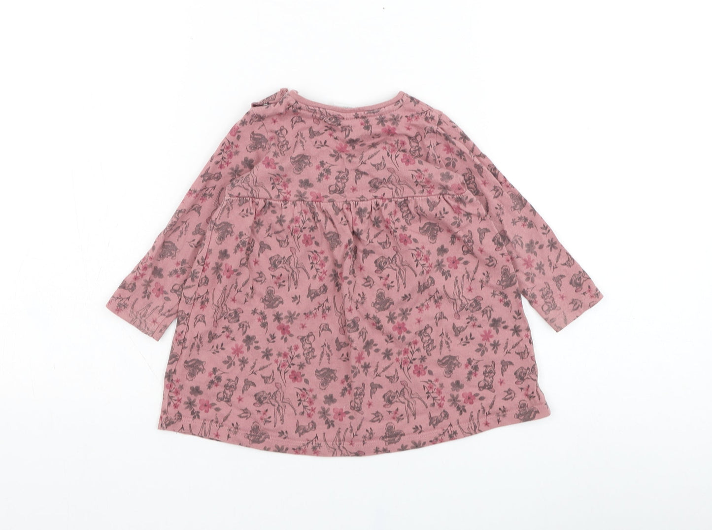 F&F Girls Pink  Cotton Skater Dress  Size 6-9 Months  Round Neck Pullover - Bambi, Disney