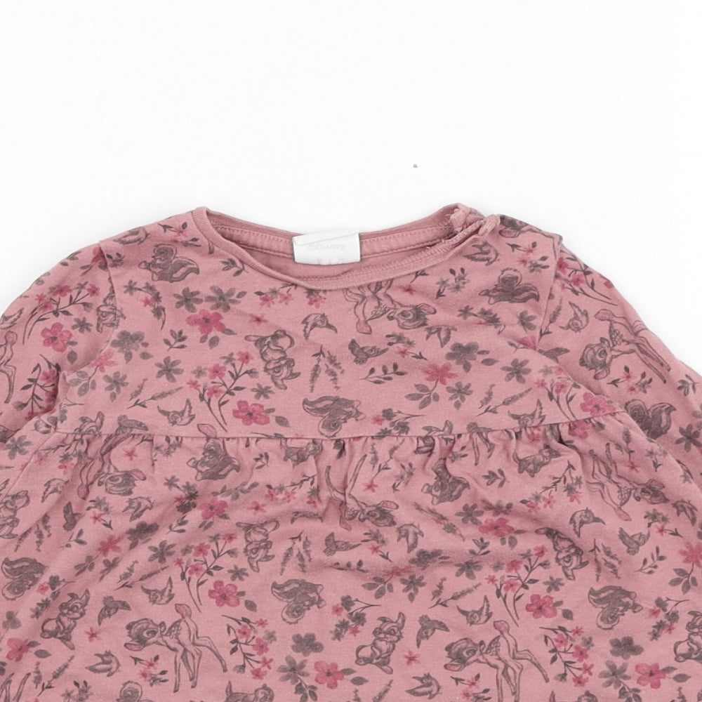 F&F Girls Pink  Cotton Skater Dress  Size 6-9 Months  Round Neck Pullover - Bambi, Disney