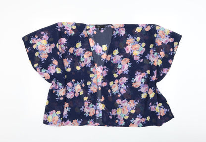 New Look Girls Blue Round Neck Floral Polyester Cardigan Jumper Size M  Pullover