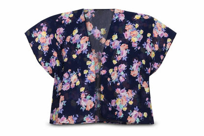 New Look Girls Blue Round Neck Floral Polyester Cardigan Jumper Size M  Pullover