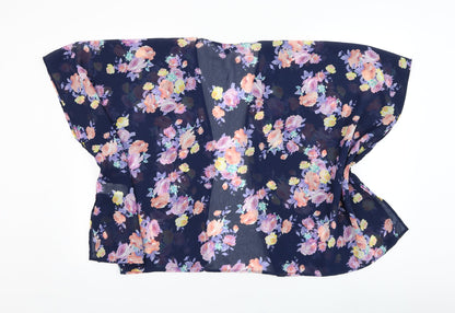 New Look Girls Blue Round Neck Floral Polyester Cardigan Jumper Size M  Pullover