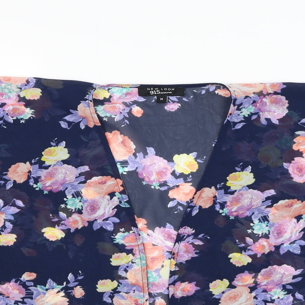 New Look Girls Blue Round Neck Floral Polyester Cardigan Jumper Size M  Pullover
