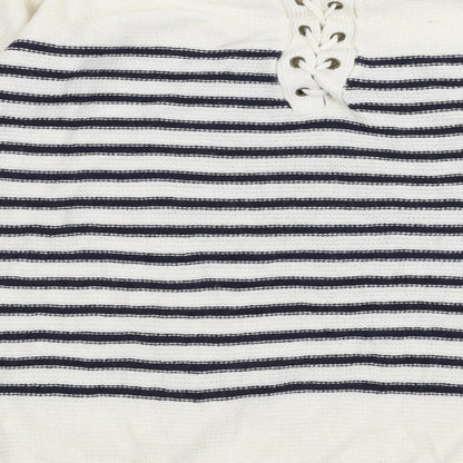 F&F Womens White Round Neck Striped Acrylic Pullover Jumper Size 8