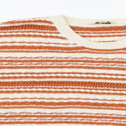 Miss Selfridge Womens Orange Round Neck Striped Acrylic Pullover Jumper Size 6