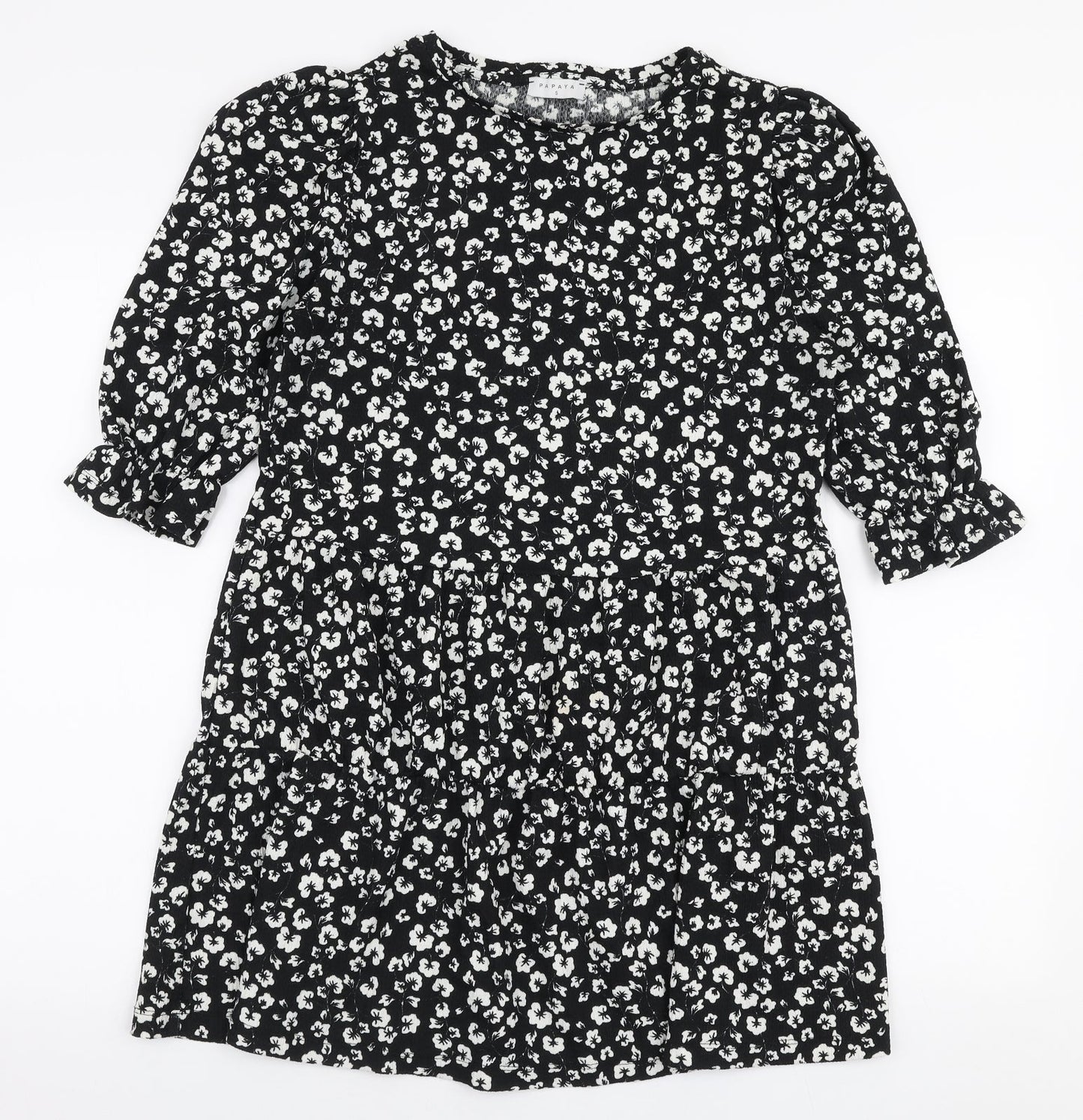 Papaya Womens Black Floral Polyester Trapeze & Swing  Size S  Round Neck Pullover - Smock dress