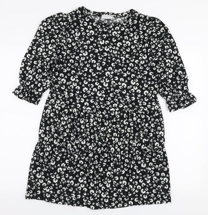 Papaya Womens Black Floral Polyester Trapeze & Swing  Size S  Round Neck Pullover - Smock dress
