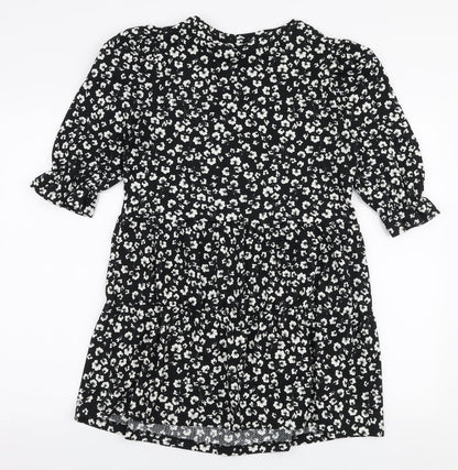 Papaya Womens Black Floral Polyester Trapeze & Swing  Size S  Round Neck Pullover - Smock dress