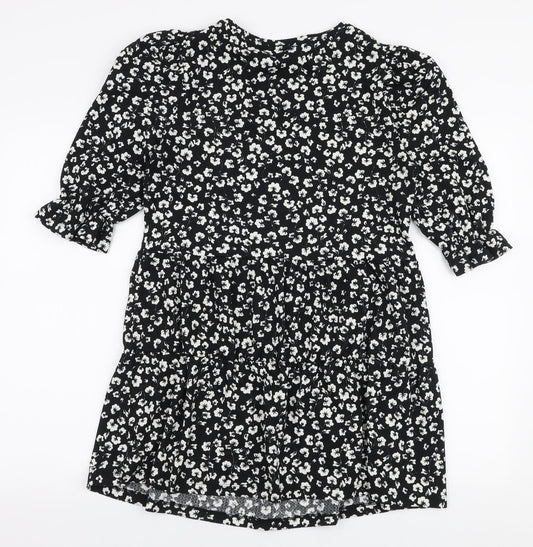 Papaya Womens Black Floral Polyester Trapeze & Swing  Size S  Round Neck Pullover - Smock dress