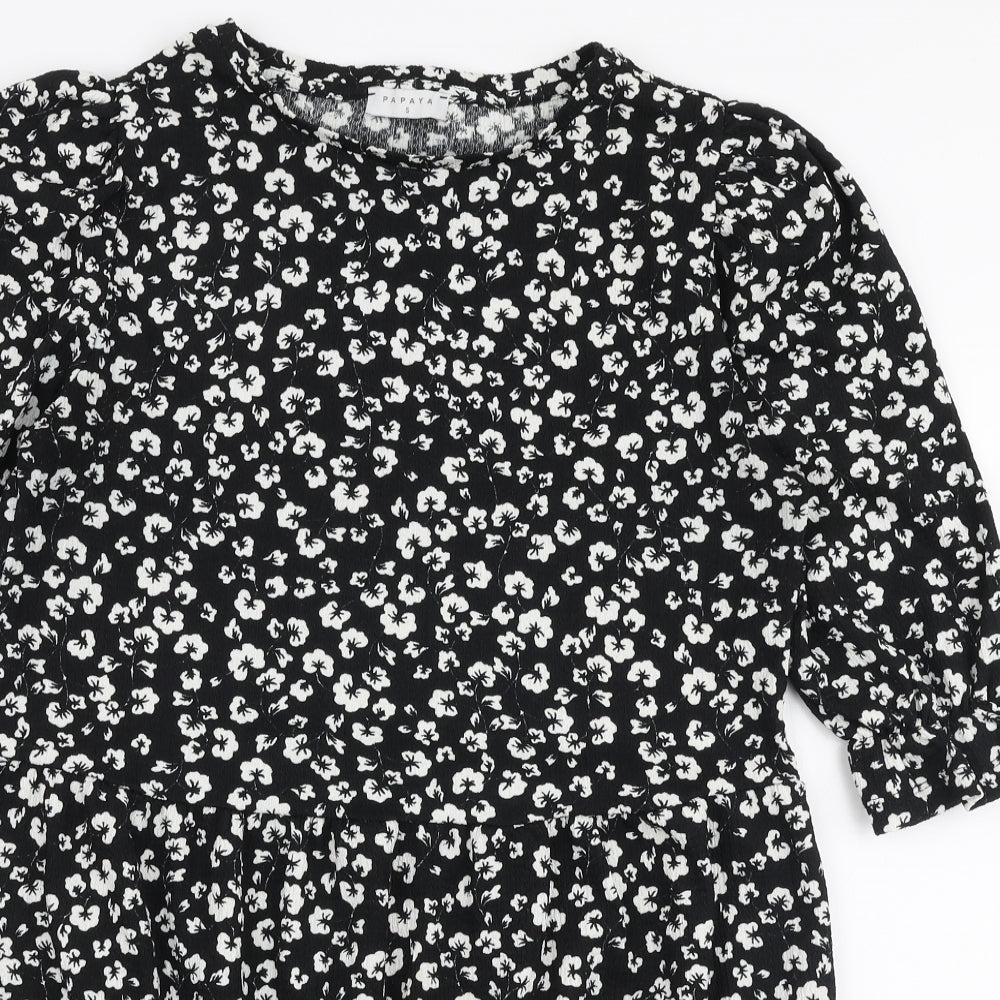Papaya Womens Black Floral Polyester Trapeze & Swing  Size S  Round Neck Pullover - Smock dress