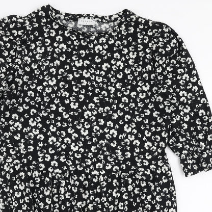 Papaya Womens Black Floral Polyester Trapeze & Swing  Size S  Round Neck Pullover - Smock dress