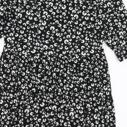 Papaya Womens Black Floral Polyester Trapeze & Swing  Size S  Round Neck Pullover - Smock dress