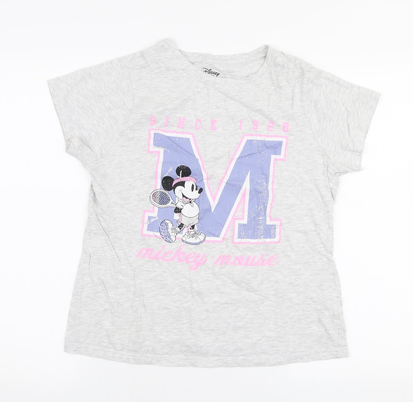 Primark Womens Grey  Cotton Jersey T-Shirt Size S Round Neck - Mickey mouse
