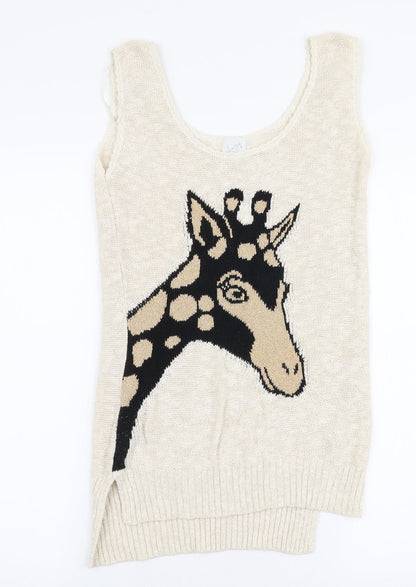 G21 Womens Beige Round Neck  Cotton Vest Jumper Size 10   - Giraffe