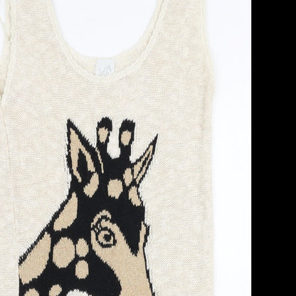 G21 Womens Beige Round Neck  Cotton Vest Jumper Size 10   - Giraffe