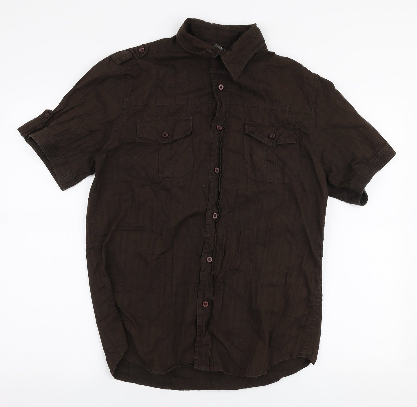 Mens UK Size L Cedar Wood State Brown  Button-Up Short Sleeve Casual Shirt