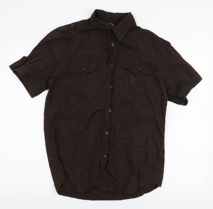 Mens UK Size L Cedar Wood State Brown  Button-Up Short Sleeve Casual Shirt