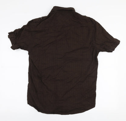 Mens UK Size L Cedar Wood State Brown  Button-Up Short Sleeve Casual Shirt