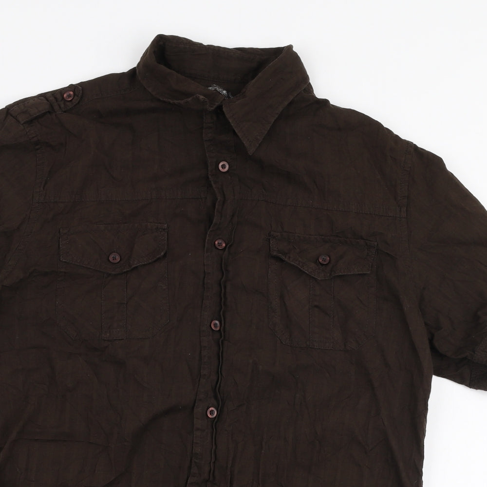 Mens UK Size L Cedar Wood State Brown  Button-Up Short Sleeve Casual Shirt