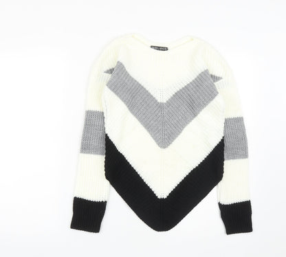 Select Womens White Round Neck  Acrylic Pullover Jumper Size S