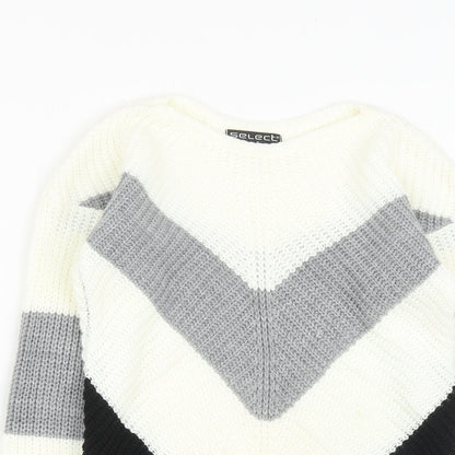 Select Womens White Round Neck  Acrylic Pullover Jumper Size S
