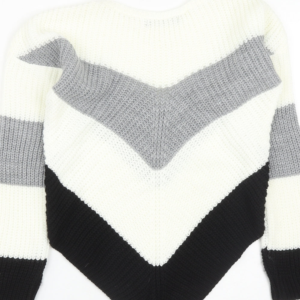 Select Womens White Round Neck  Acrylic Pullover Jumper Size S