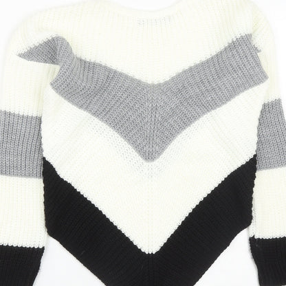 Select Womens White Round Neck  Acrylic Pullover Jumper Size S