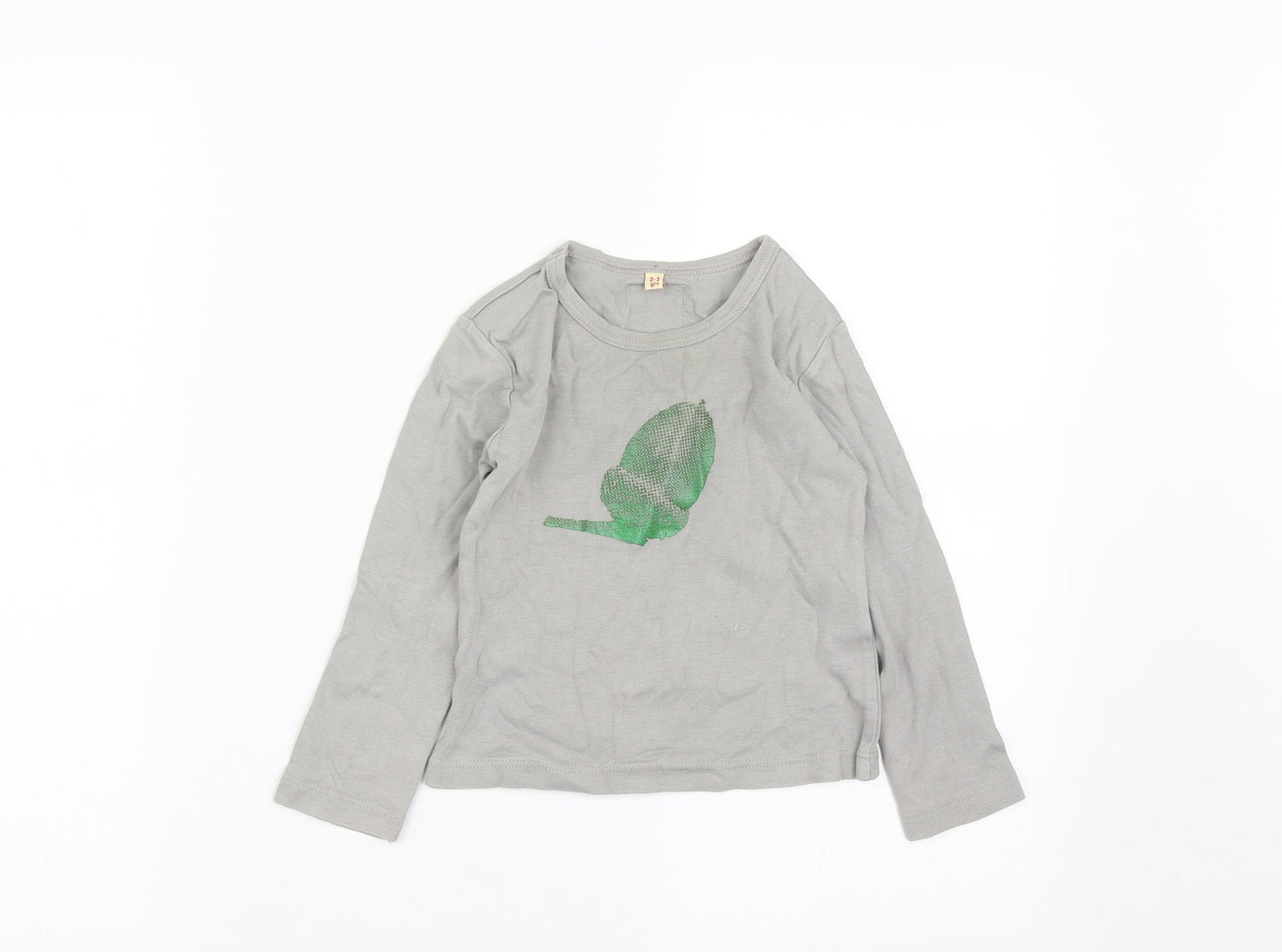 Twisted Twee Girls Grey  Cotton Basic Casual Size 2-3 Years Round Neck  - Acorn Print