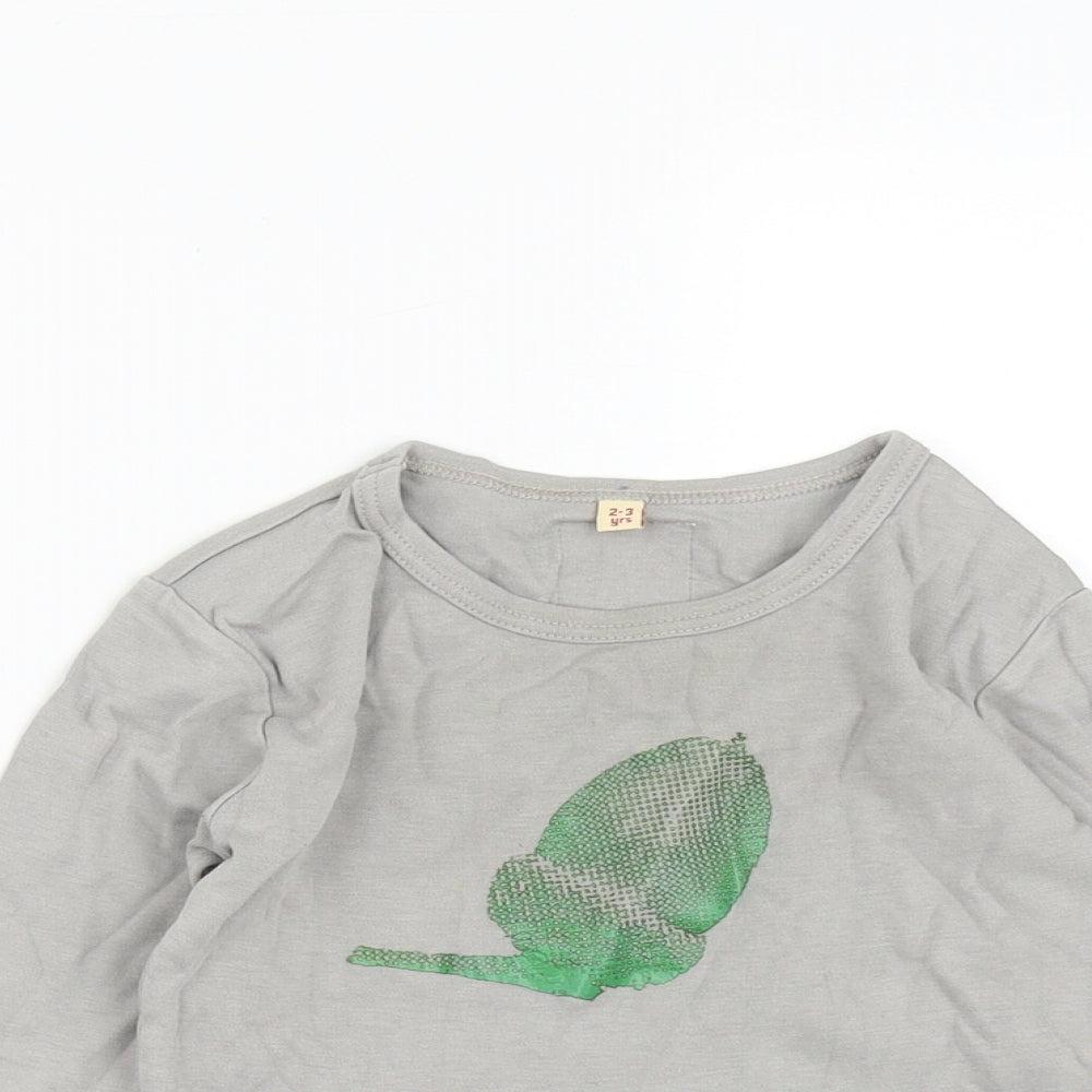 Twisted Twee Girls Grey  Cotton Basic Casual Size 2-3 Years Round Neck  - Acorn Print