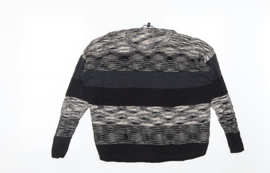 Betty Jackson Womens Black Round Neck Striped Viscose Pullover Jumper Size 16