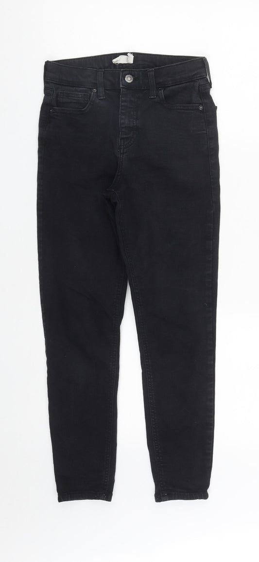 Topshop Womens Black  Cotton Cropped Jeans Size 26 in L24 in Regular Zip
