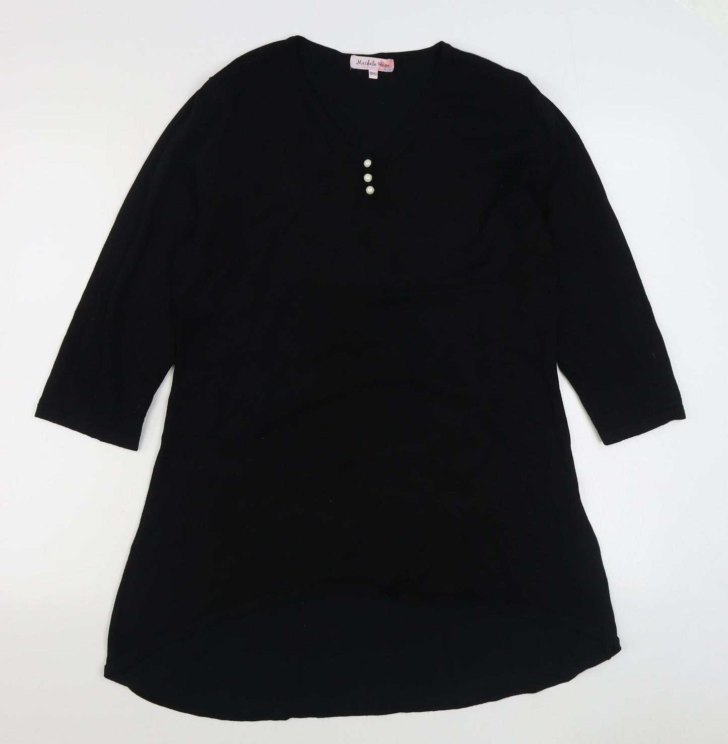 Michele Hope Womens Black  Viscose Jumper Dress  Size 10  V-Neck Pullover