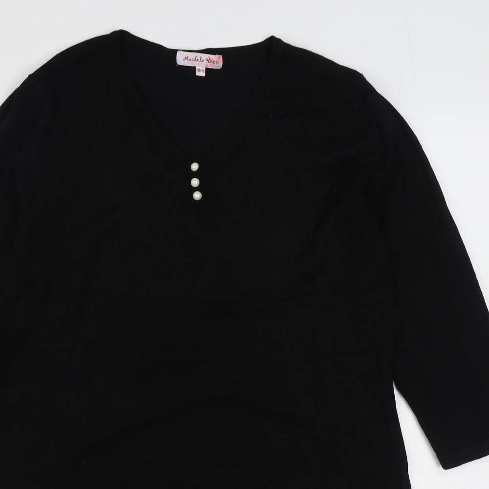 Michele Hope Womens Black  Viscose Jumper Dress  Size 10  V-Neck Pullover