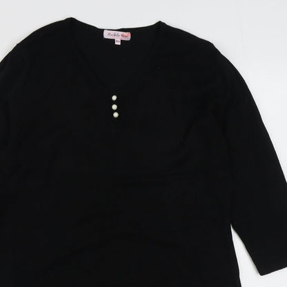 Michele Hope Womens Black  Viscose Jumper Dress  Size 10  V-Neck Pullover