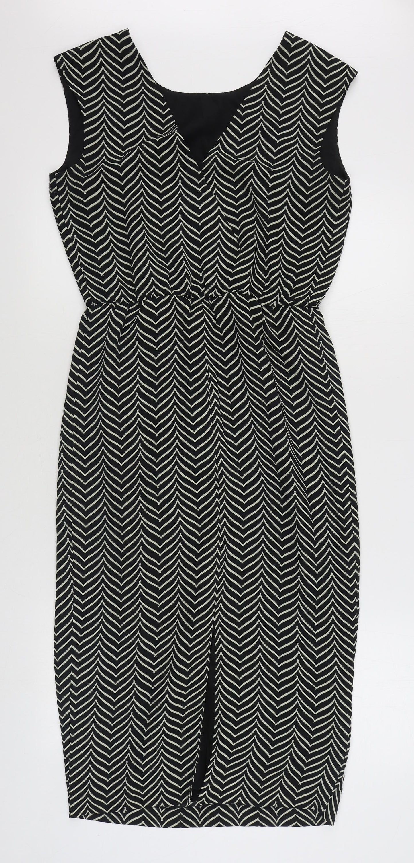 NEXT Womens Black Herringbone Polyester Sheath  Size 8  V-Neck Pullover