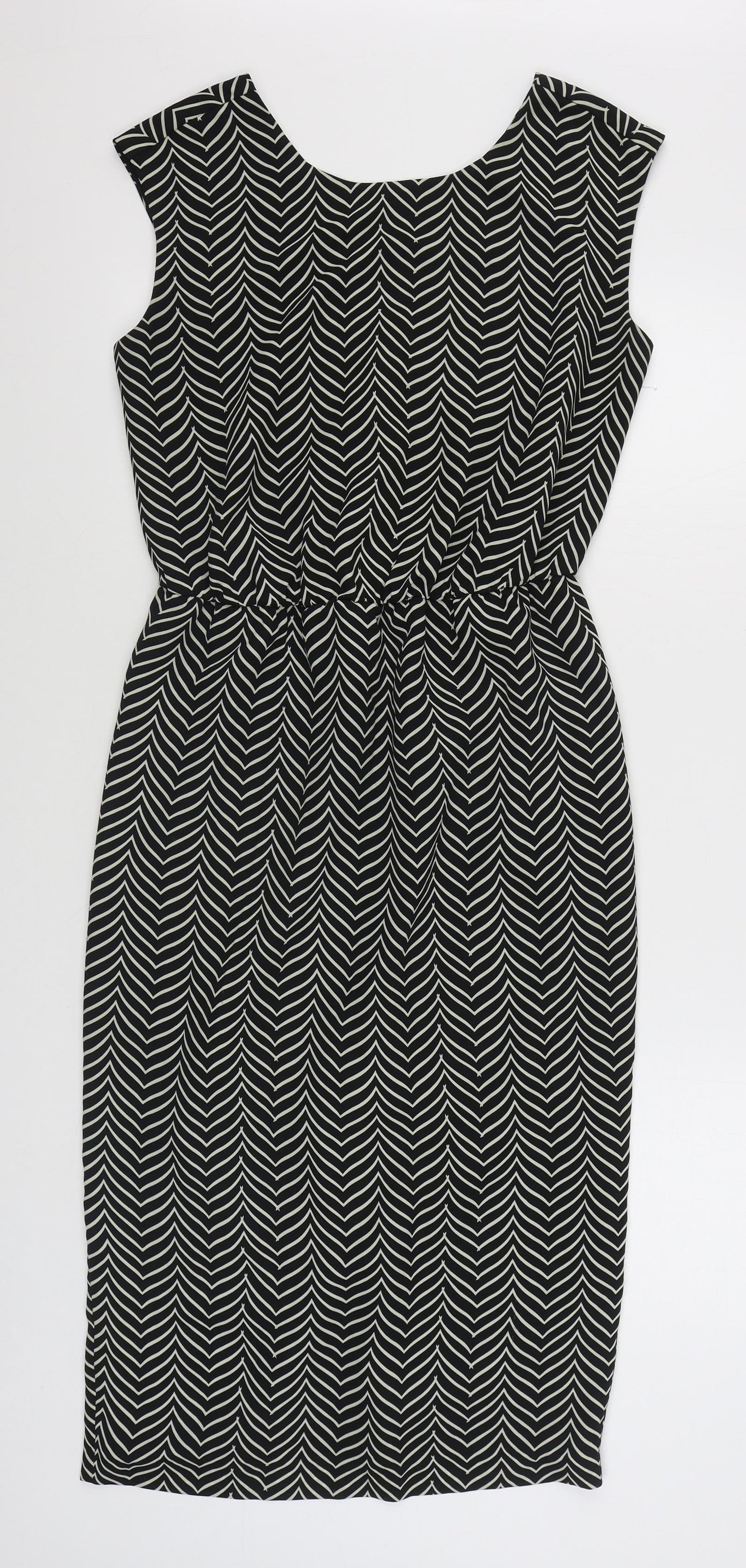 NEXT Womens Black Herringbone Polyester Sheath  Size 8  V-Neck Pullover