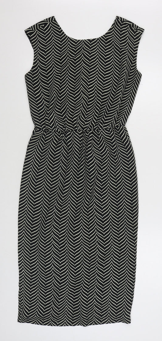 NEXT Womens Black Herringbone Polyester Sheath  Size 8  V-Neck Pullover