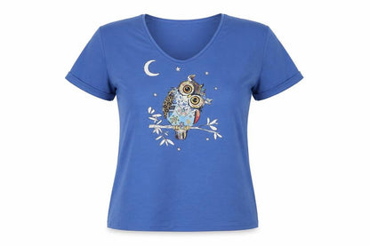 Sheilay Womens Blue  Polyester Basic T-Shirt Size S V-Neck