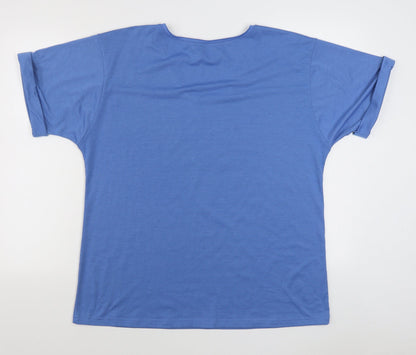 Sheilay Womens Blue  Polyester Basic T-Shirt Size S V-Neck