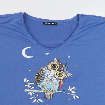 Sheilay Womens Blue  Polyester Basic T-Shirt Size S V-Neck
