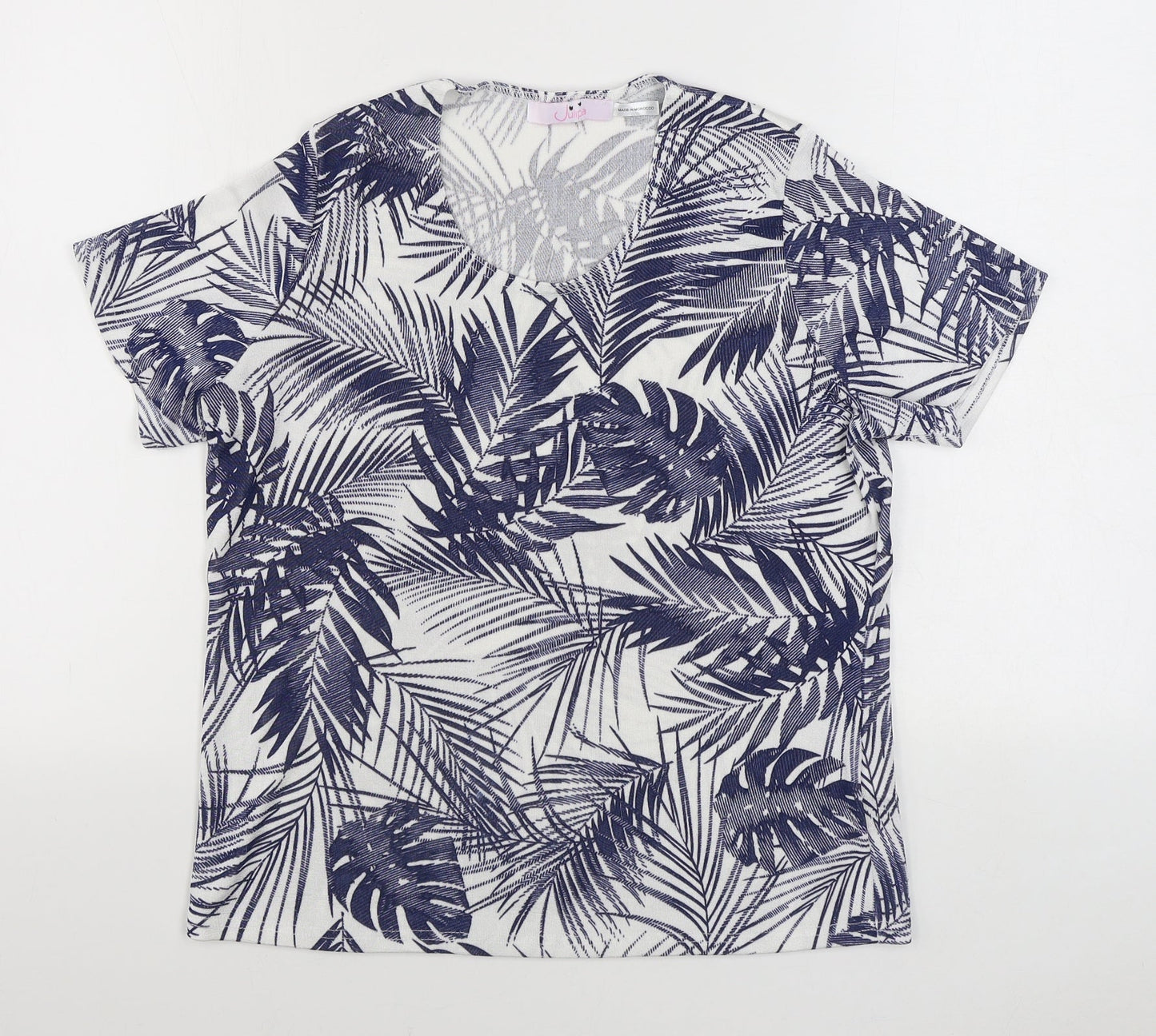 Julipa Womens Blue Floral Polyester Basic T-Shirt Size 12 Scoop Neck