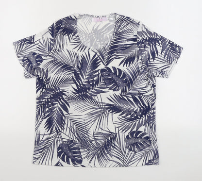 Julipa Womens Blue Floral Polyester Basic T-Shirt Size 12 Scoop Neck